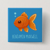 Badge Carré 5 Cm Cute Cartoon Goldfish on Blue Custom Name (Devant)