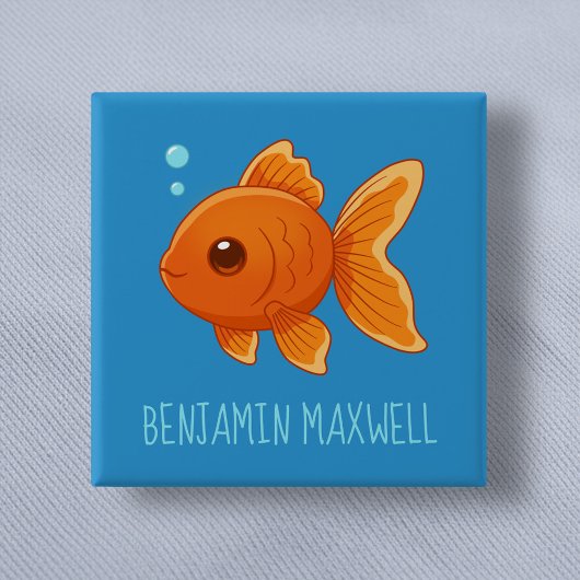 Badge Carré 5 Cm Cute Cartoon Goldfish on Blue Custom Name