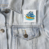 Badge Carré 5 Cm Cute Cartoon Pirate Ship (En situation)