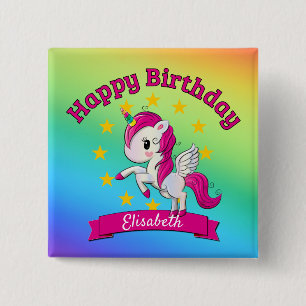 Badge Carré 5 Cm Cute Colorful Magique Unicorn Rainbow Kids Nom