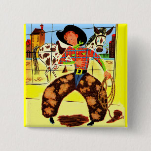 Badge Carré 5 Cm cute cowboy