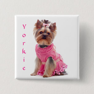 Badge Carré 5 Cm Cute Diva Yorkshire Terrier Carré Pin