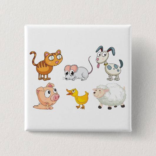 Badge Carré 5 Cm Cute Fun Farm Animals (Devant)