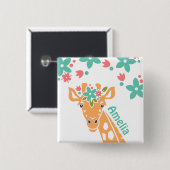 Badge Carré 5 Cm Cute Giraffe avec Flower Crown Personalised (Devant & derrière)