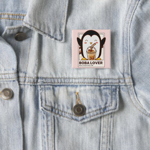 Badge Carré 5 Cm Cute Kawaii Penguin Boba Lover