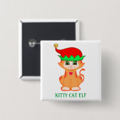 Badge Carré 5 Cm Cute Kitty Chat Elf Noël (Devant & derrière)