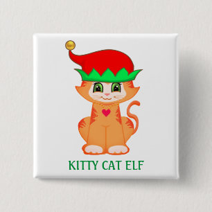 Badge Carré 5 Cm Cute Kitty Chat Elf Noël