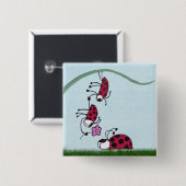 Badge Carré 5 Cm Cute Ladybug Professant Sa Peinture D'Amour (Devant & derrière)
