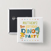Badge Carré 5 Cm Cute Modern Dino Dinosaur fête d'anniversaire pour (Devant & derrière)