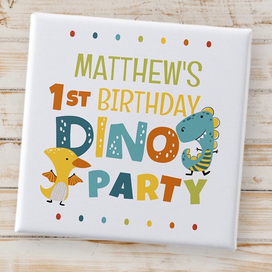 Badge Carré 5 Cm Cute Modern Dino Dinosaur fête d'anniversaire pour