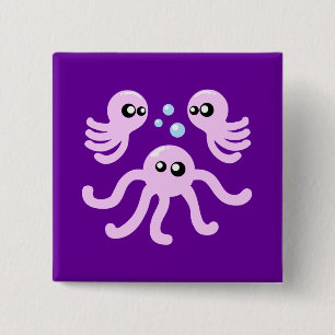 Badge Carré 5 Cm Cute Octopus