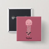 Badge Carré 5 Cm Cute poisson rose Kawaii (Devant & derrière)