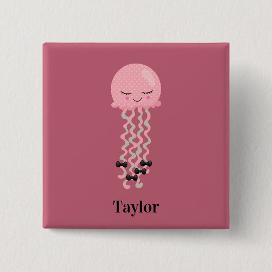 Badge Carré 5 Cm Cute poisson rose Kawaii (Devant)