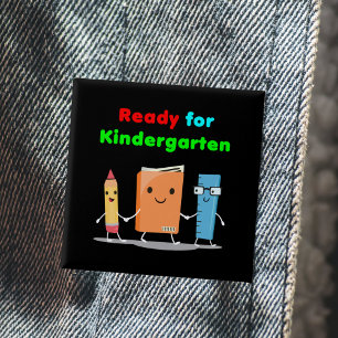 Badge Carré 5 Cm Cute Ready for Kindergarten School Book Dark Color