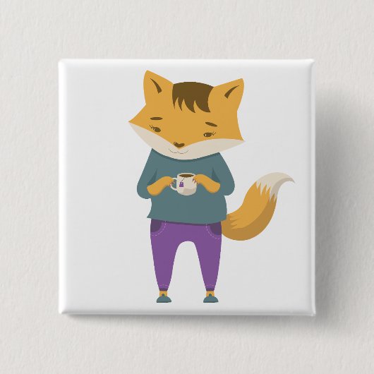 Badge Carré 5 Cm Cute renard avec tasse de thé (Devant)