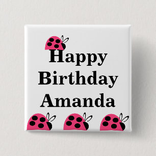 Badge Carré 5 Cm Cute Rose Pink Ladybug Birthday