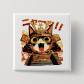 Badge Carré 5 Cm Cute Samurai Chat en Armure (Devant)