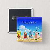 Badge Carré 5 Cm Cute Tiny Beach Shacks Thunder_Cove (Devant & derrière)