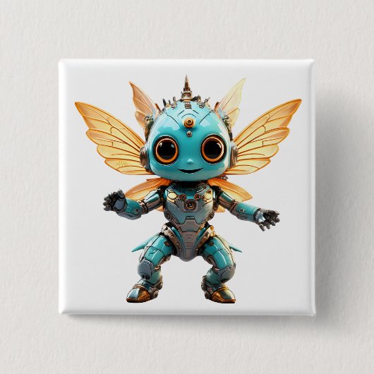 Badge Carré 5 Cm Cute Turquoise Dancing Robot Pixie (Devant)