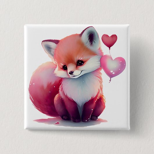 Badge Carré 5 Cm Cute Valentine Fox (Devant)