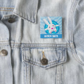 Badge Carré 5 Cm Cute White Bunny Pool Party Personalised (En situation)
