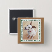 Badge Carré 5 Cm Cute White Reindeer Puppy Dog Peace Joy Brown (Devant & derrière)