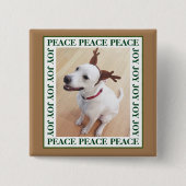 Badge Carré 5 Cm Cute White Reindeer Puppy Dog Peace Joy Brown (Devant)