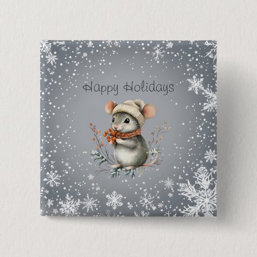 Badge Carré 5 Cm Cute Winter Mouse with Berries (Devant)