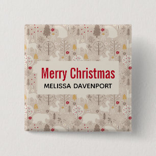 Badge Carré 5 Cm Cute Woodland Animaux Nordic Motif Noël