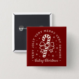 Badge Carré 5 Cm Cutesy Noël preppy sucre de canne arc rouge rouge