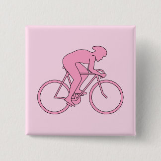 Badge Carré 5 Cm Cycliste en rose