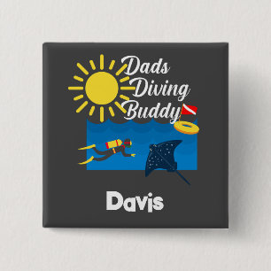 Badge Carré 5 Cm Dads Diving Buddy Design - Bouton Carré