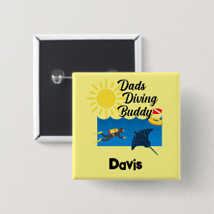 Badge Carré 5 Cm Dads Diving Buddy Design - Bouton Carré