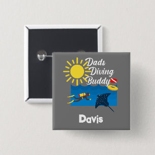 Badge Carré 5 Cm Dads Diving Buddy Design - Bouton Carré