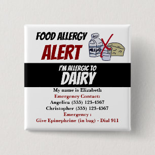 Badge Carré 5 Cm Dairy Food Allergy Alert Warning
