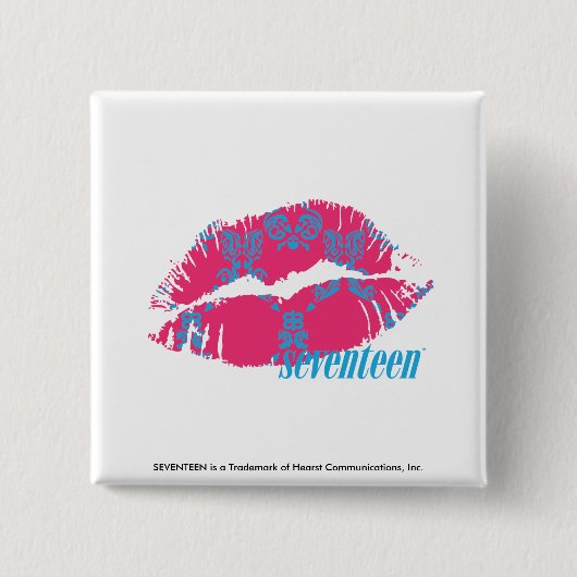 Badge Carré 5 Cm Damassé Aqua-Magenta (Devant)