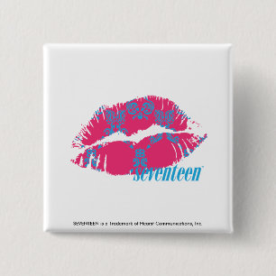 Badge Carré 5 Cm Damassé Aqua-Magenta