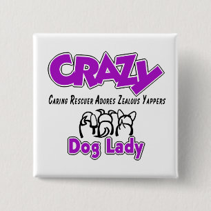 Badge Carré 5 Cm Dame de chien fou