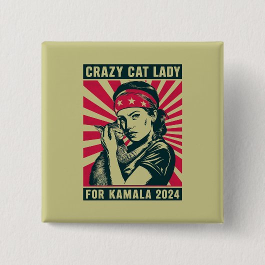 Badge Carré 5 Cm Dame Du Chat Fou Pour Kamala 2024 (Devant)