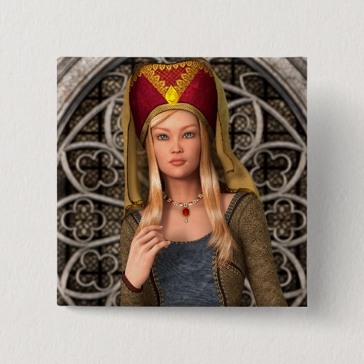 Badge Carré 5 Cm Dame Médiévale (Devant)