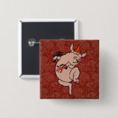 Badge Carré 5 Cm Dancing Pig Antique Cute Danseuse (Devant & derrière)