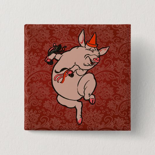 Badge Carré 5 Cm Dancing Pig Antique Cute Danseuse (Devant)