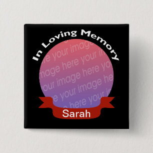 Badge Carré 5 Cm Dans la mémoire du bouton noir de photo avec le