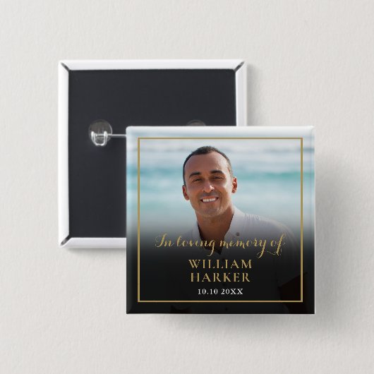 Badge Carré 5 Cm Dans Love Memory Funeral Photo (Devant & derrière)