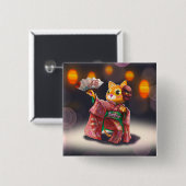 Badge Carré 5 Cm Danseur de chat japonais en costume traditionnel (Devant & derrière)