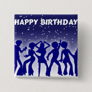 Badge Carré 5 Cm Danseurs de disco de joyeux anniversaire