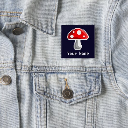 Badge Carré 5 Cm Dark Pixel Mushroom Name Button (En situation)