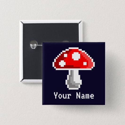 Badge Carré 5 Cm Dark Pixel Mushroom Name Button (Devant & derrière)