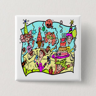 Badge Carré 5 Cm De partie cinquantième cadeaux d'anniversaire ver