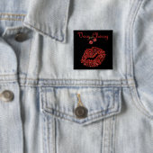 Badge Carré 5 Cm De RAB de rockabilly baiser de cerise très (En situation)